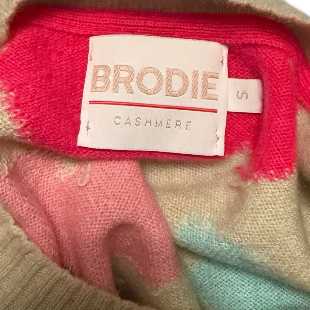 Brodie Cashmere 100% Cashmere Sweater Pink Colorblock Size S - Picture 2 of 8